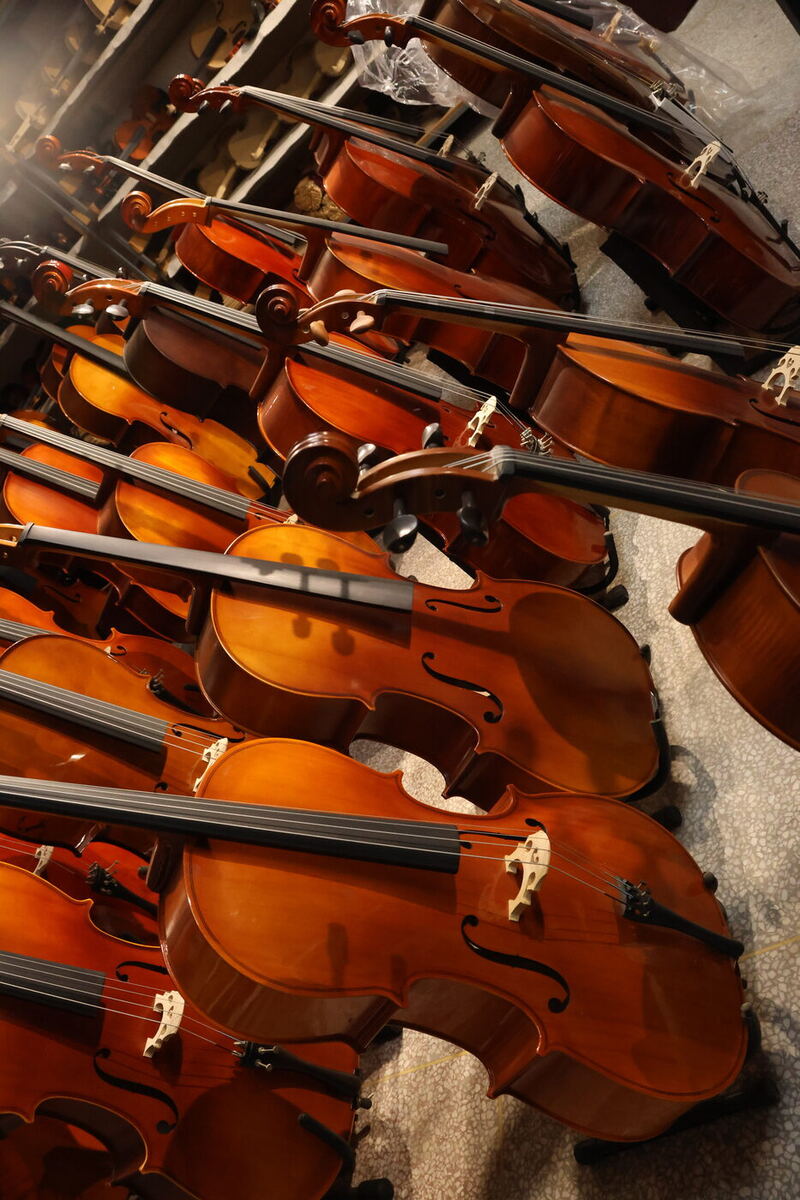 Violin case inventory in the Meijuan factory warehouse